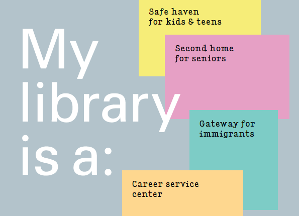 A brochure featuring feedback about libraries from the NYC library systems showcases how neighborhoods and communities are using the branches.